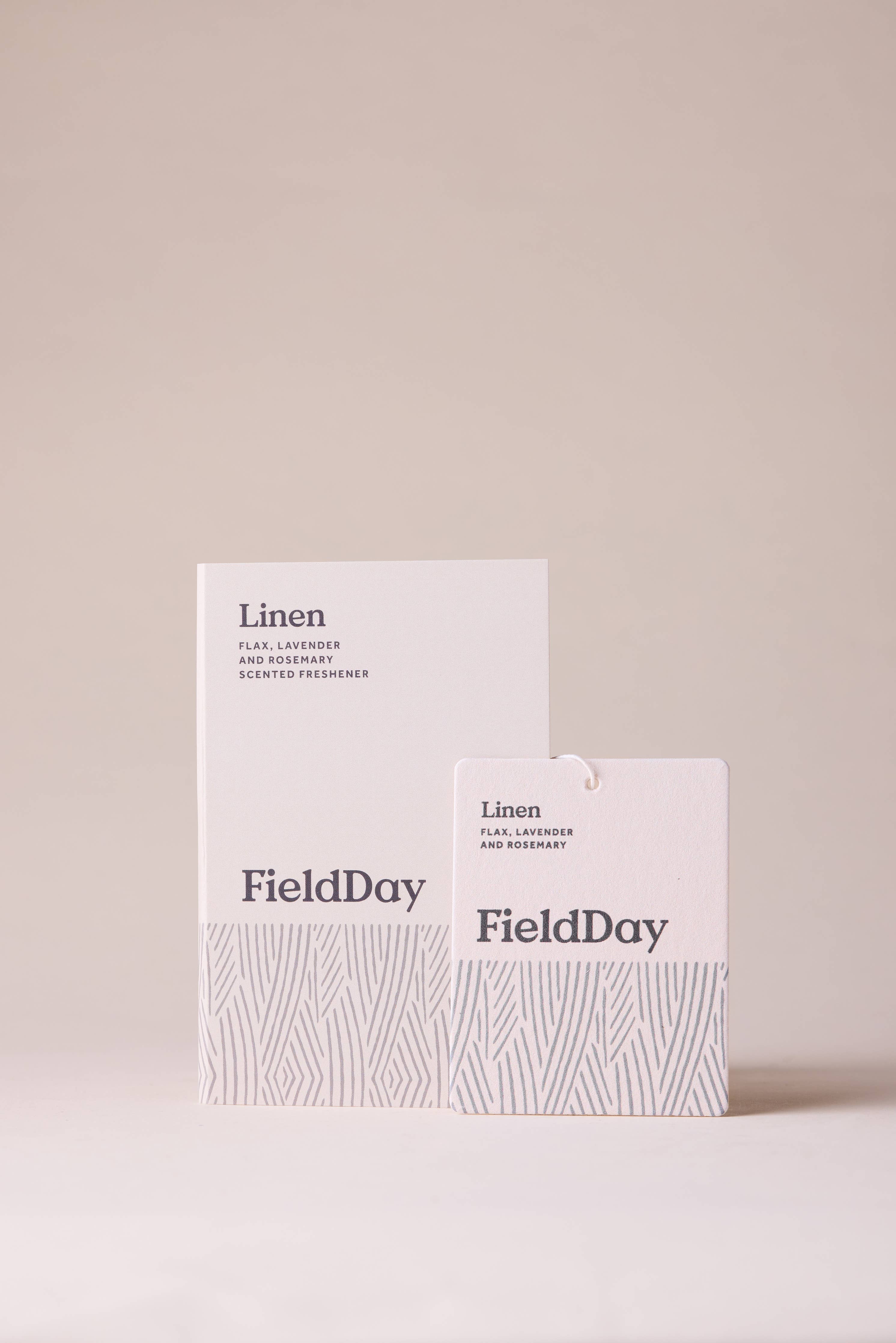 FieldDay Linen fragrance freshener for cars, wardrobes and drawers made from sustainably sourced softwood timber.