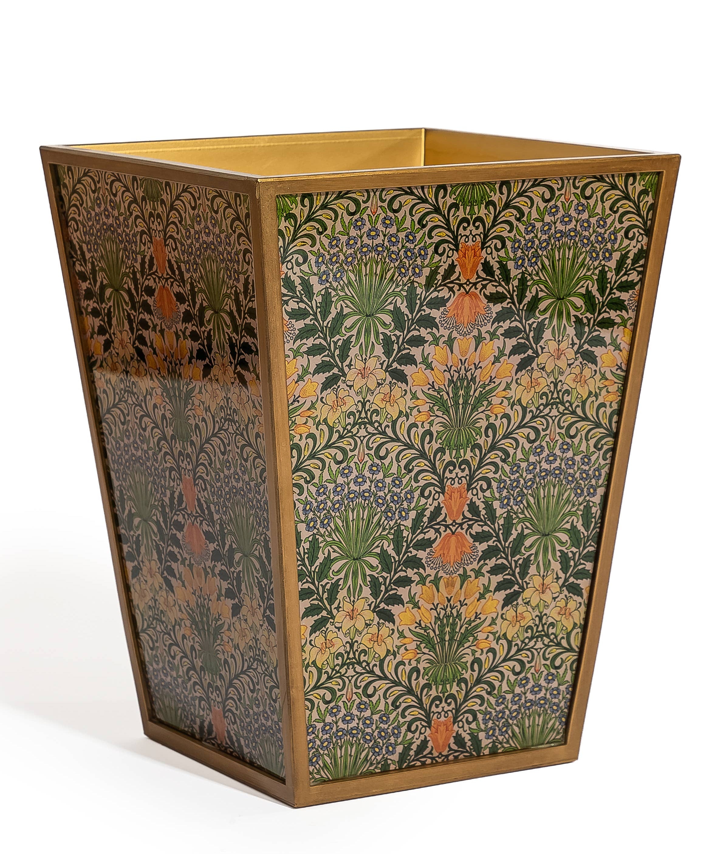 Decorative floral pattern waste paper bin with botanical design