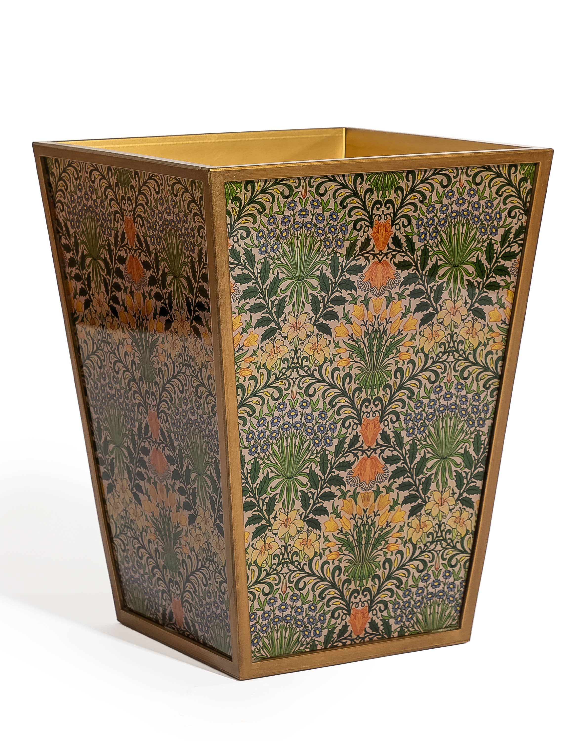 Decorative floral pattern waste paper bin with botanical design