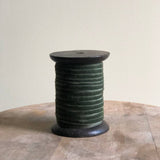 Forest Green narrow velvet ribbon, 6mm wide and 10 metres long, wound onto a wooden spool for gift wrapping and Christmas crafting