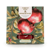 Set of nine Forest Pine and Pomegranate scented tealights in botanical gift packaging