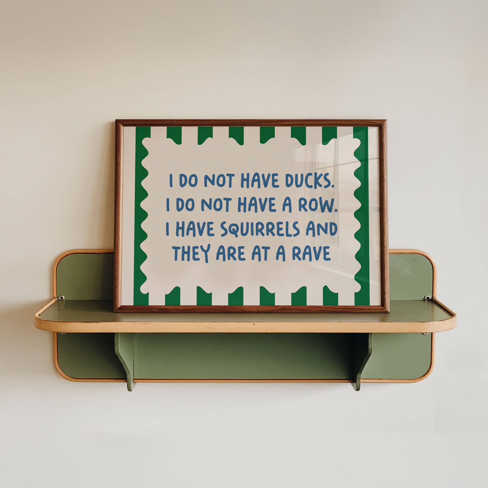 Funny colourful typography wall art print featuring the quote “I Do Not Have Ducks”. Playful A3 statement art for homes, offices & gallery walls.