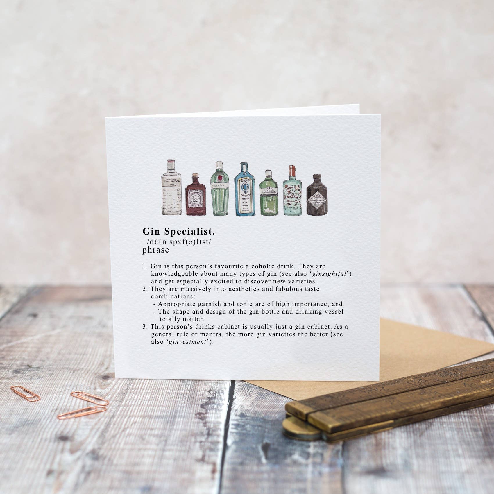 Gin Specialist greeting card by Toasted Crumpet featuring countryside-inspired artwork, perfect for gin lovers and celebrations.