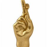 Gold decorative hand figure with fingers crossed, styled as a quirky good luck ornament for the home.