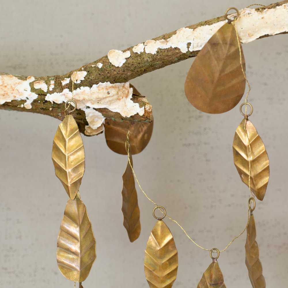 Golden leaf Christmas garland for mantelpiece and festive table decoration