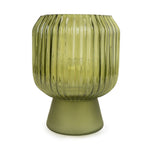 Cordless green ribbed glass LED table lamp with a matching matt base, creating warm ambient lighting for modern interiors.