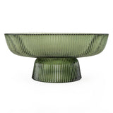 Shop green ridged glass pedestal bowl. A 20cm decorative serving dish perfect for fruit, desserts and elegant table styling.