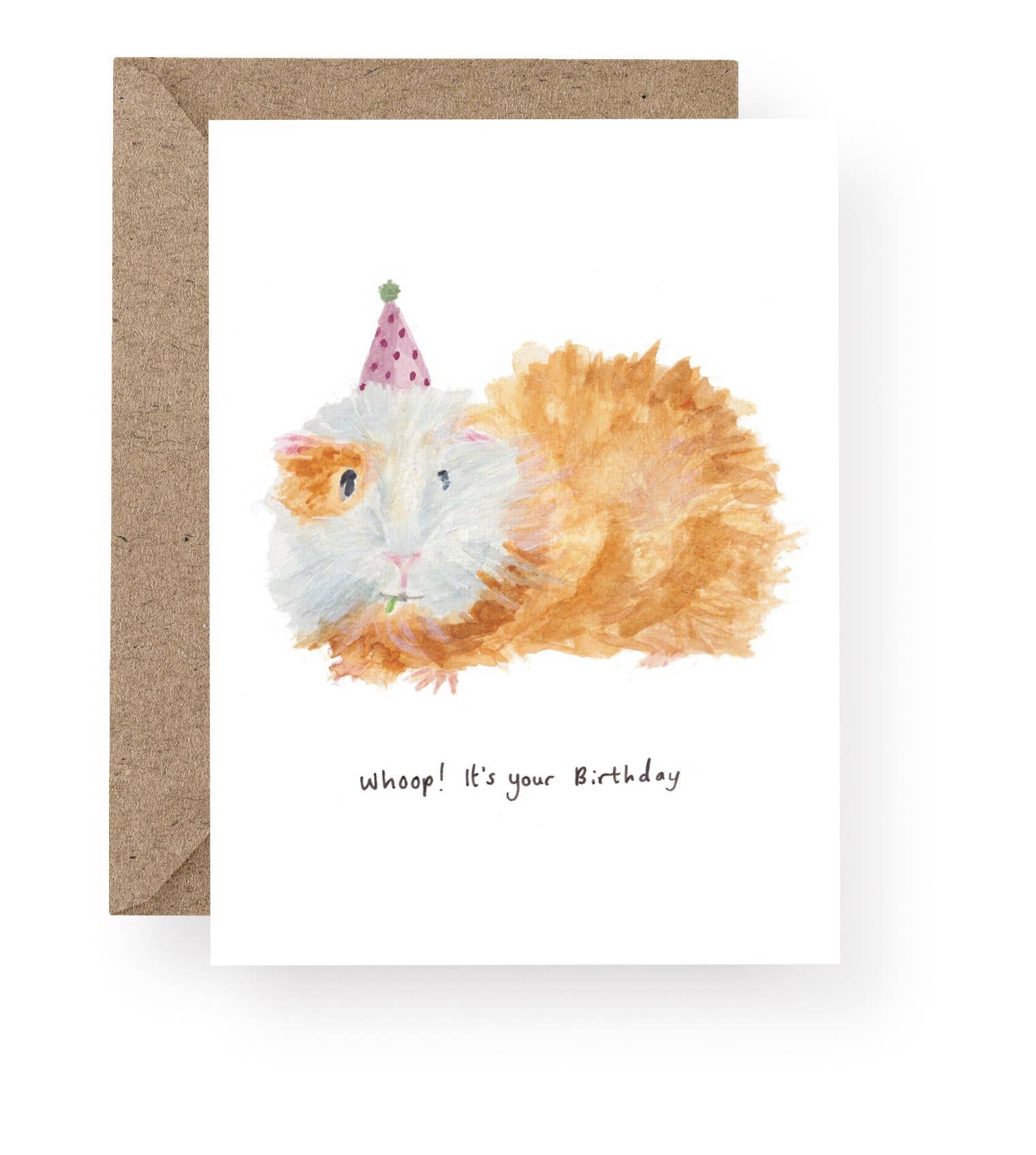 Guinea pig birthday card with hand-painted watercolour illustration and Whoop It’s Your Birthday message.