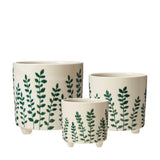 Haga off-white ceramic plant pot with green leaf pattern, decorative indoor planter for houseplants and botanical home styling.