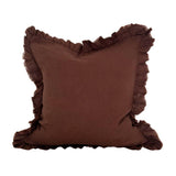 Hallie dark brown stonewashed linen feather cushion with plum undertones and ruffled edge