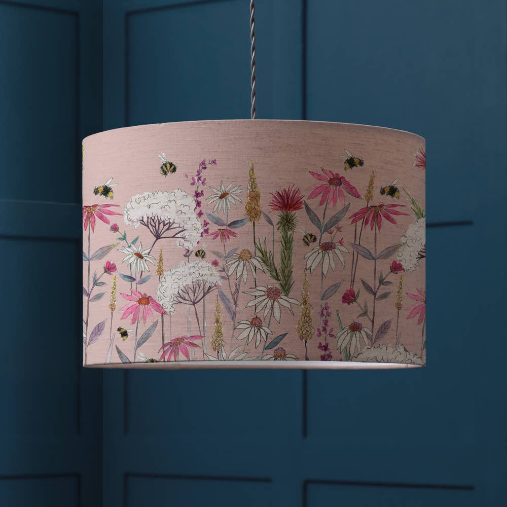 Add timeless elegance to your home with this Blush Lampshade. Featuring a beautiful floral and bumblebee design & perfect for table lamps or ceiling pendants.design.