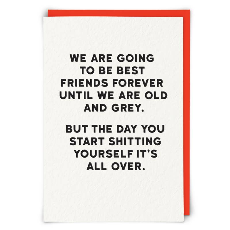 Holy Flaps Best Friends greetings card supplied with a bright neon orange envelope and blank inside for a personal message.