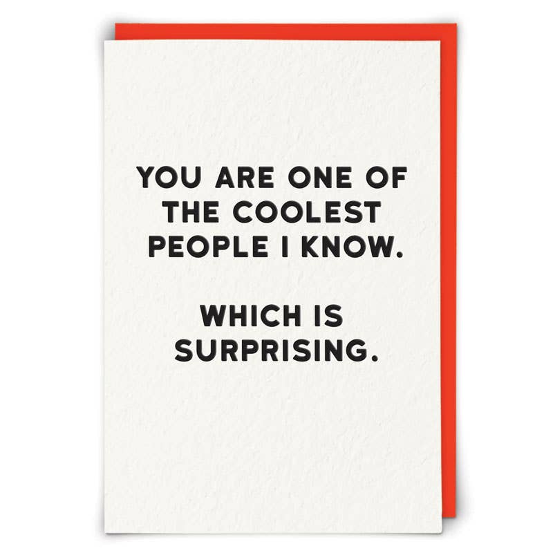 Holy Flaps Coolest People greetings card printed on sustainably sourced board and supplied with a bright neon orange envelope.