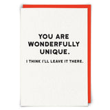 Holy Flaps Wonderfully Unique greetings card with a neon orange envelope, printed on sustainably sourced board.
