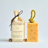Italian Summer natural handmade soap on a rope with calendula petals