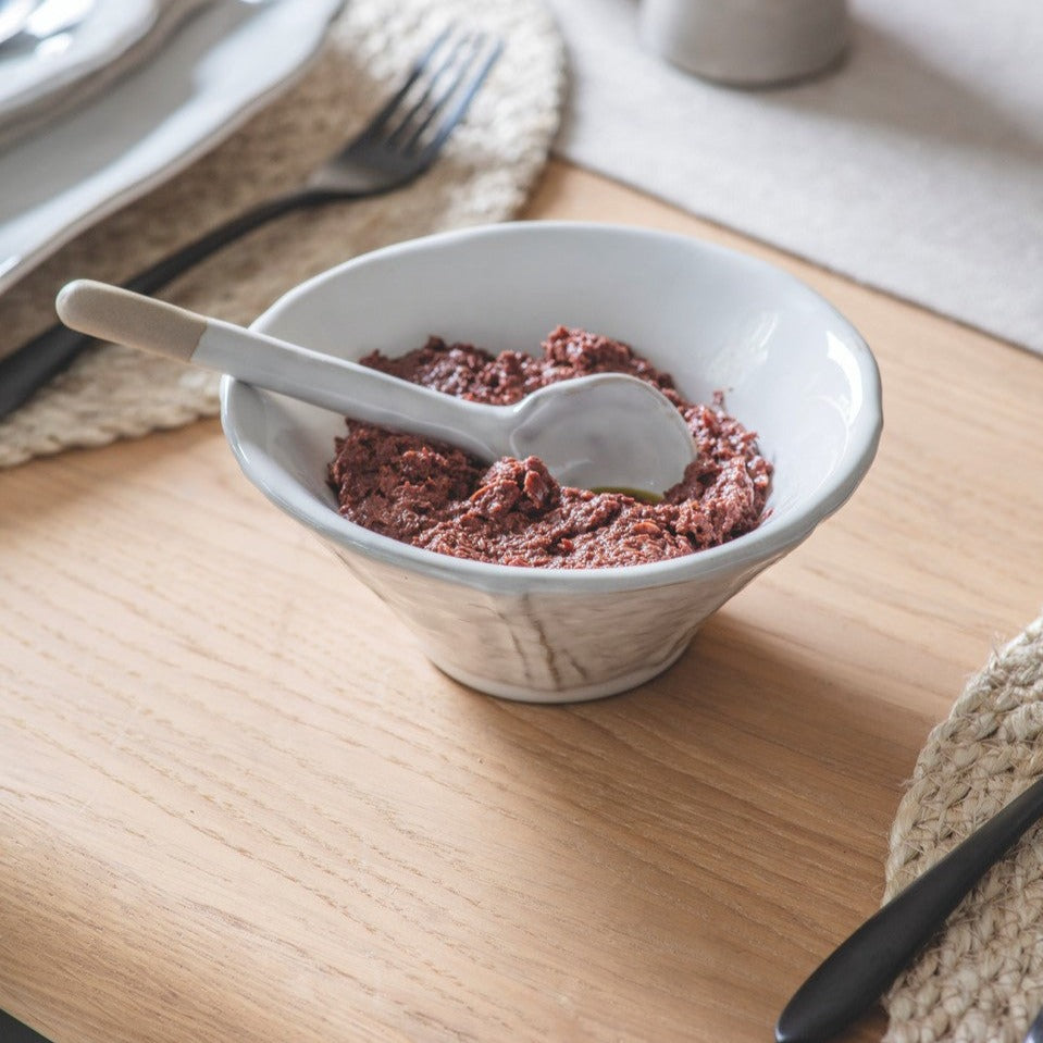 Ithaca Meze Bowl with Spoon in hand-glazed ceramic for serving dips and sauces.