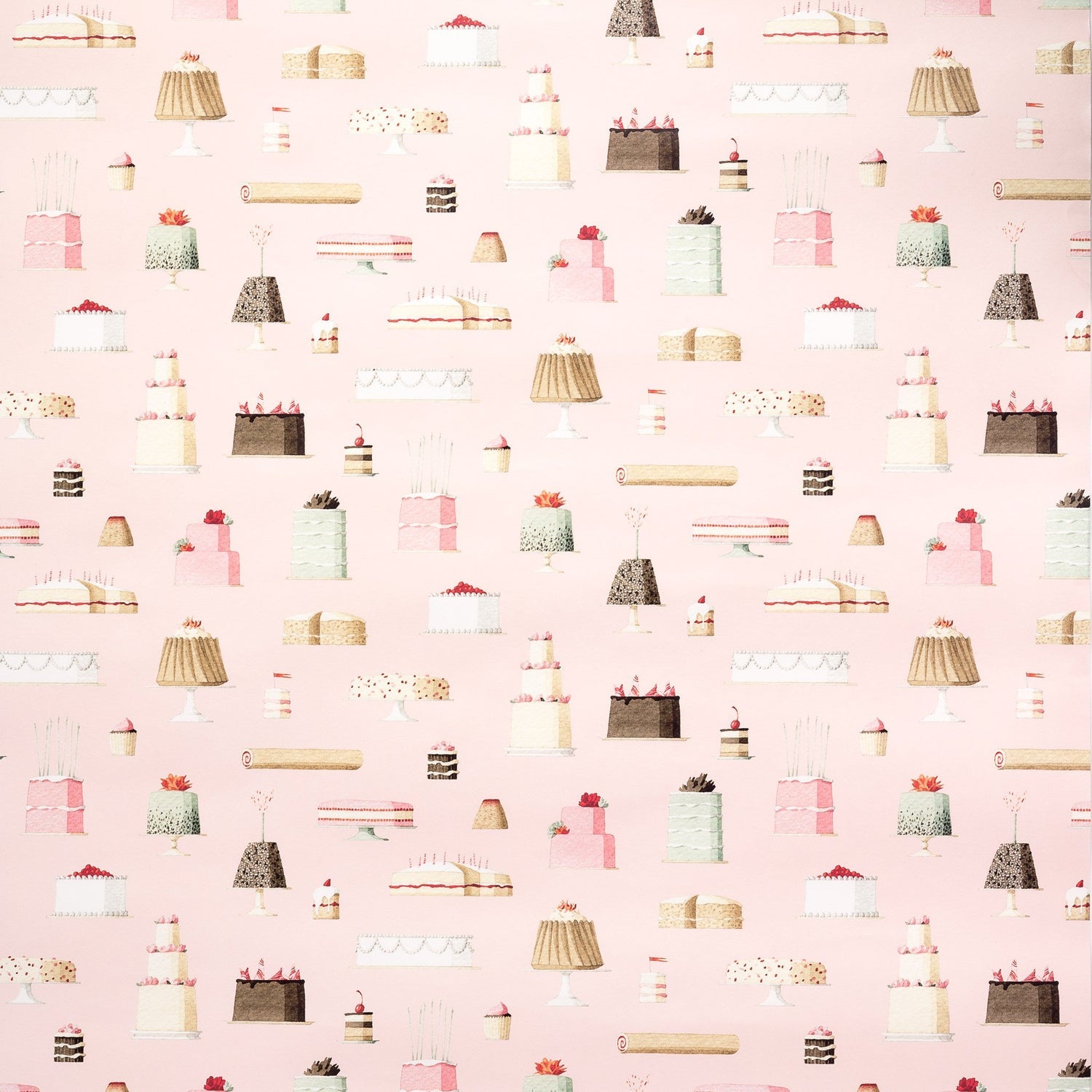 Playful luxury gift wrap featuring Laura Stoddart’s charming cake illustrations. FSC-approved wrapping paper printed in England.