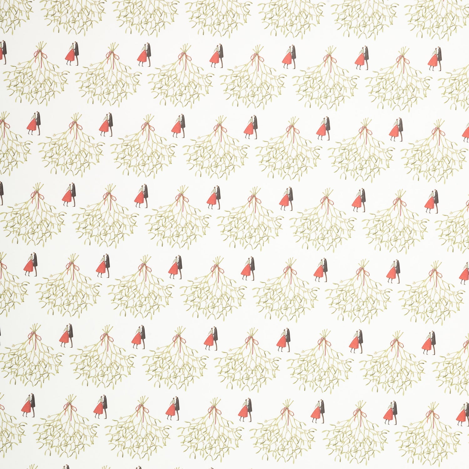 Shop Laura Stoddart Christmas Kiss gift wrap. FSC-approved Christmas wrapping paper, made in England with a romantic festive design. 50 x 70cm.