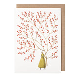 Laura Stoddart Christmas Red Berries greetings card featuring a hand-drawn festive botanical illustration