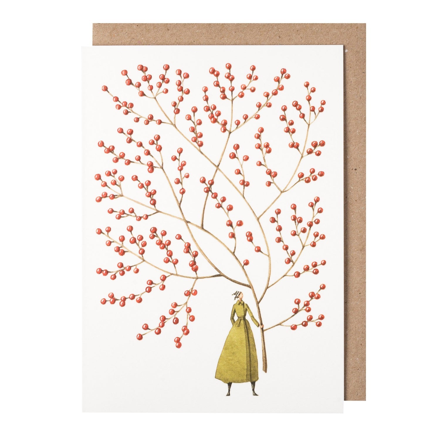 Laura Stoddart Christmas Red Berries greetings card featuring a hand-drawn festive botanical illustration