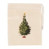 Laura Stoddart Christmas Tree mini drawstring gift bag featuring a festive Christmas tree illustration on natural unbleached cotton fabric.