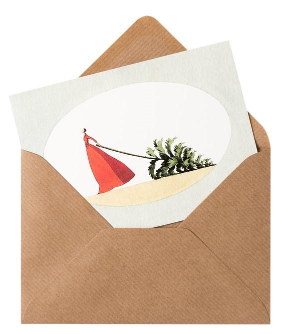 Laura Stoddart Mrs Christmas greeting cards, pack of 10 illustrated Christmas cards with brown paper envelopes, made in England.