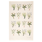 Laura Stoddart Spring Flowers cotton tea towel illustrated with Muscari, Primrose, Tête-à-Tête narcissus and Viola