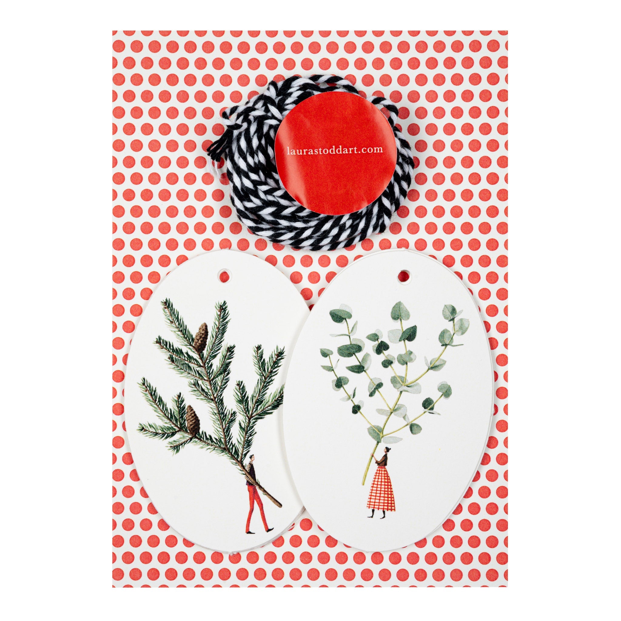 Laura Stoddart Spruce & Eucalyptus Christmas Gift Tags. Pack of 12 with twine, made in England using FSC-approved paper.