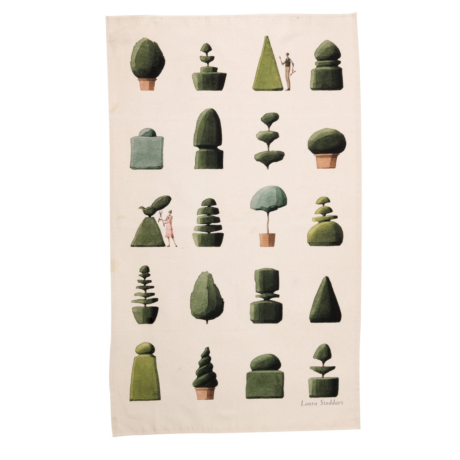 Laura Stoddart Top Topiary tea towel featuring elegant topiary garden illustrations on premium unbleached cotton with hanging loop.