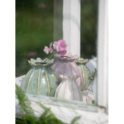 
Lillian light green stoneware bud vase with linear textured detailing