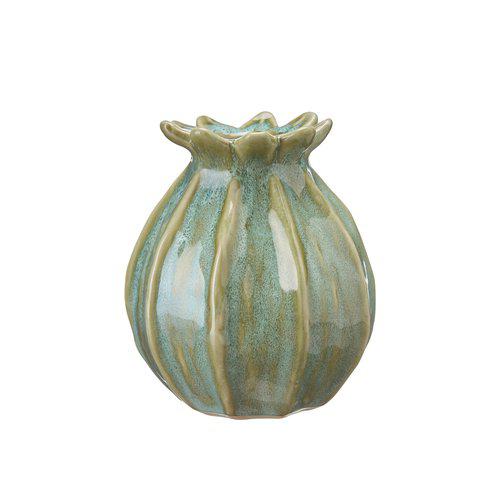 Lillian light green stoneware vase with textured linear detailing