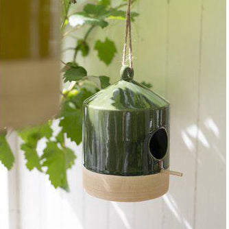 Lola green and natural porcelain decorative birdhouse ornament