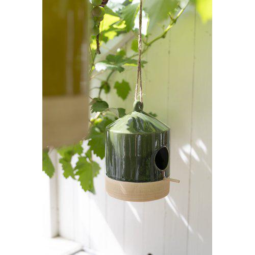 Lola green and natural porcelain decorative birdhouse ornament