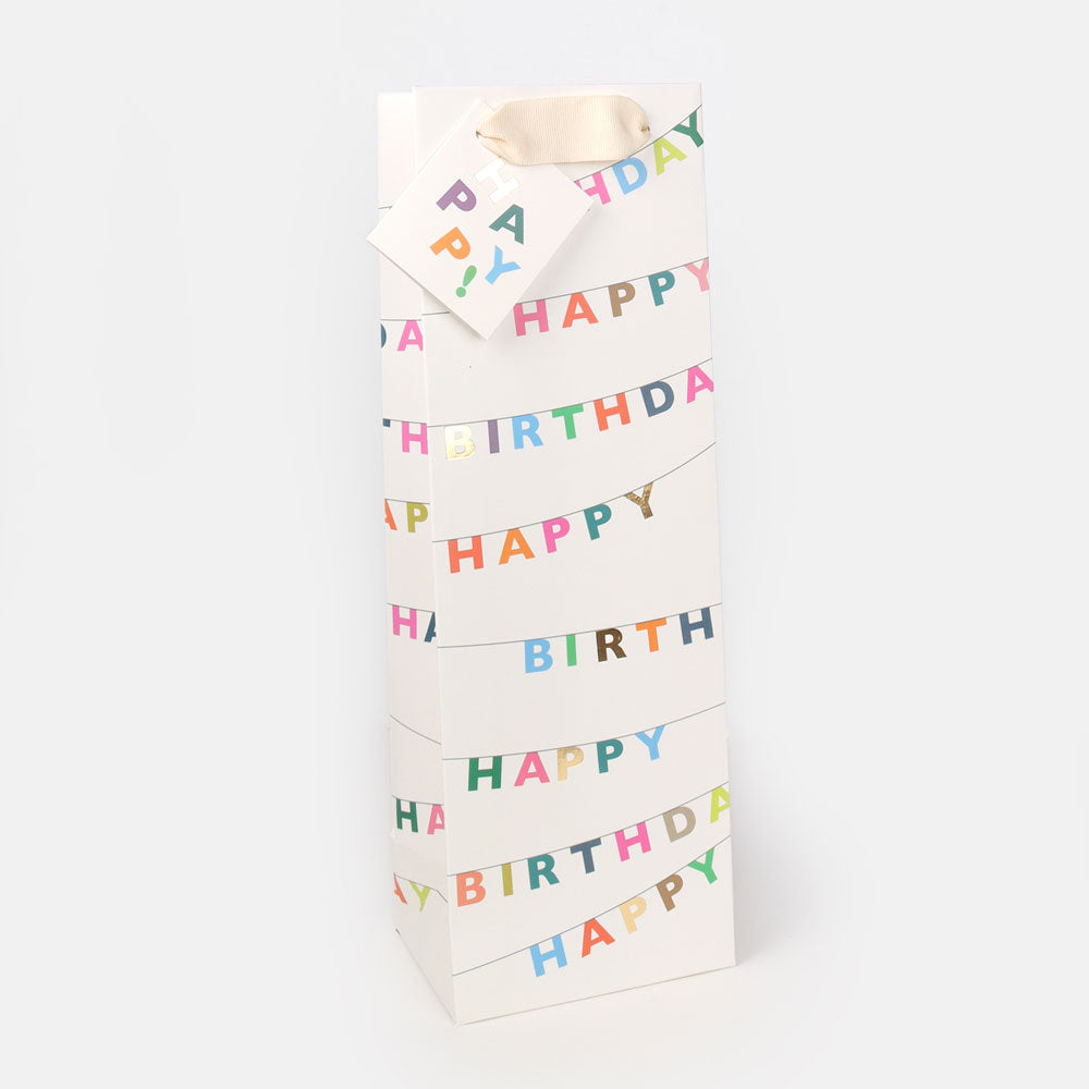 Luxury bottle gift bag made from thick matt card with a fabric handle and matching gift tag, ideal for wine and champagne bottles.