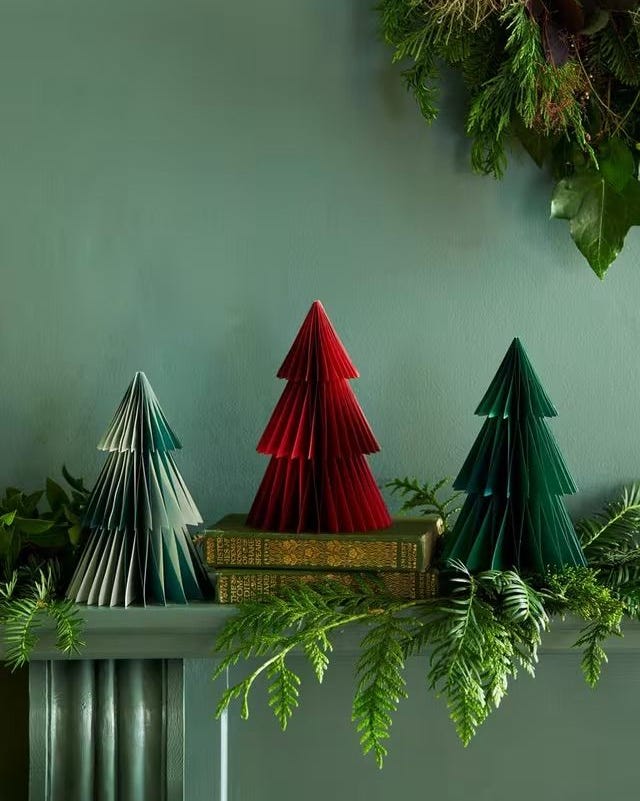 Maddox Medium Berry Red Paper Christmas Tree 30cm with gold edging.