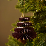 Set of three Maddox accordion-folded paper Christmas tree decorations with gold edging, available in Berry or Rosemary.