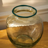 Madley Tipped recycled glass flower vase with an organic shape, clear glass body and decorative coloured rim.