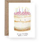 Make a Wish birthday card featuring an original hand-painted watercolour birthday cake.