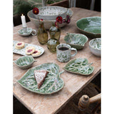 Manda green leaf-shaped porcelain decorative plate with melange glaze