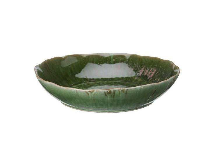 Manda large green porcelain serving bowl with layered leaf-effect design