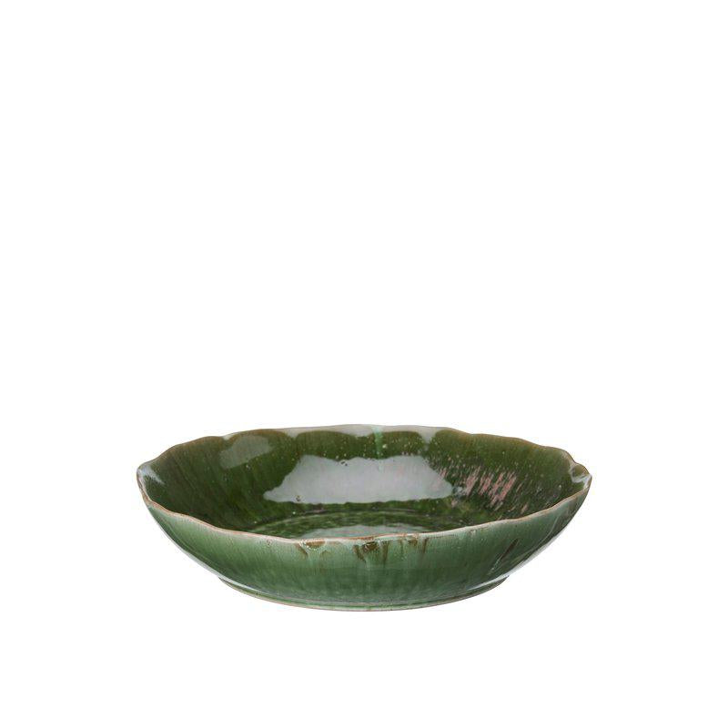 Manda large green porcelain serving bowl with layered leaf-effect design