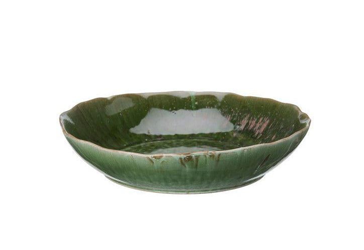 Manda large green porcelain serving bowl with layered leaf-effect design