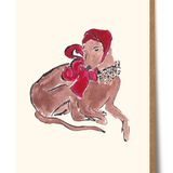 Mary Anna Emerson Dog with Headscarf greeting card featuring a hand-painted watercolour illustration of a dog wearing a headscarf.