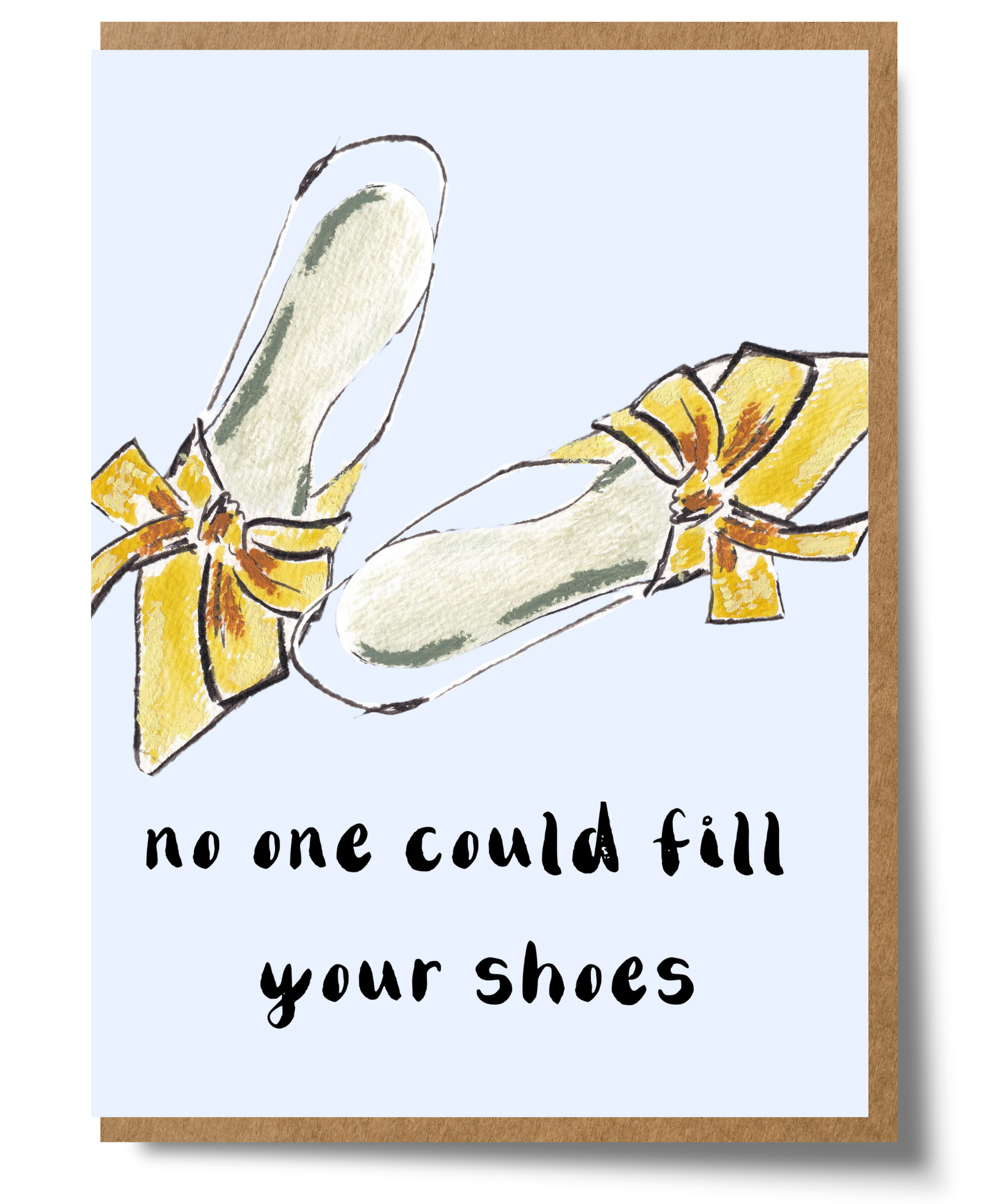 Mary Anna Emerson No One Could Fill Your Shoes greeting card with hand-painted watercolour design, perfect for leaving and retirement.