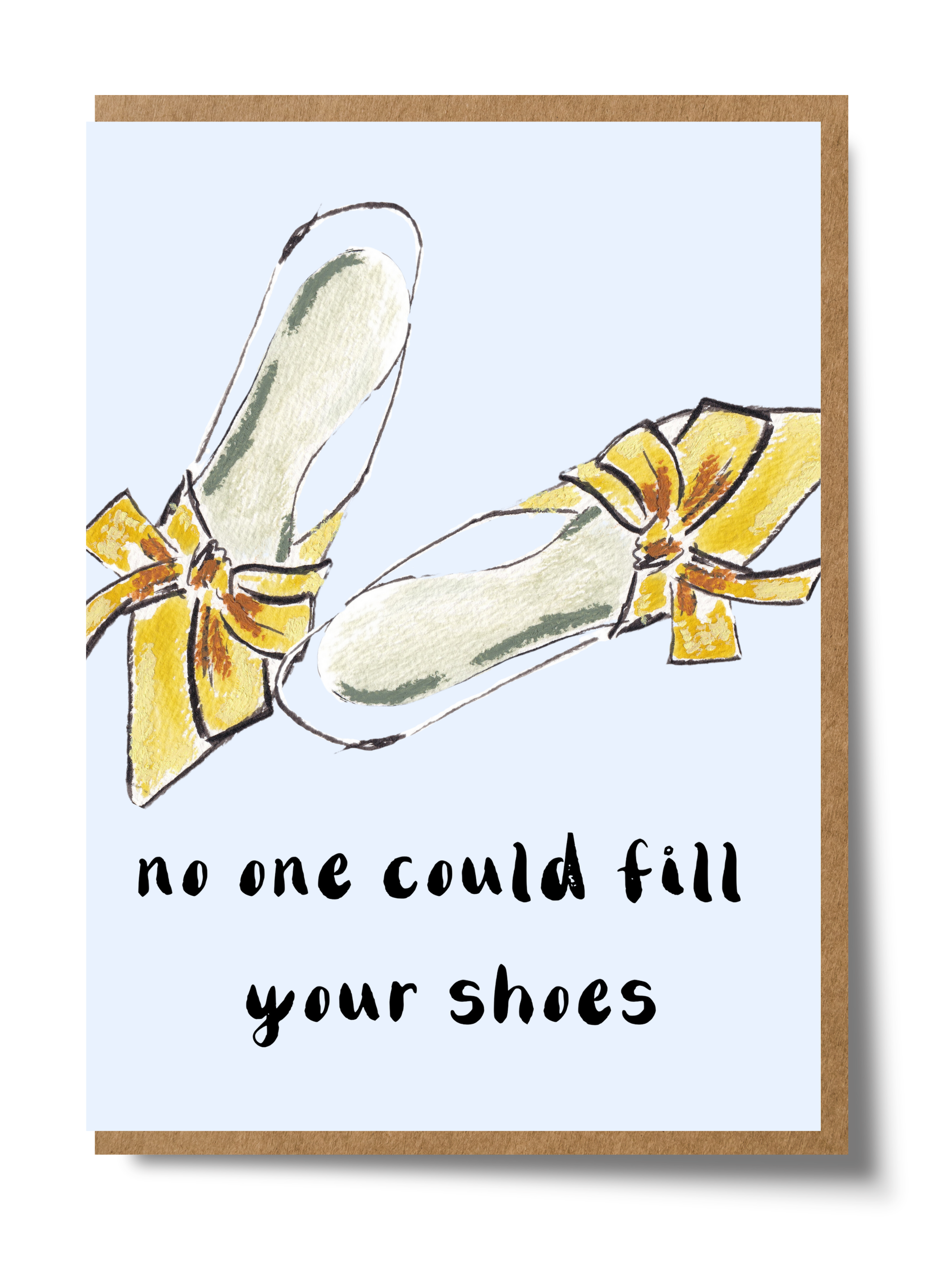 Mary Anna Emerson No One Could Fill Your Shoes greeting card with hand-painted watercolour design, perfect for leaving and retirement.