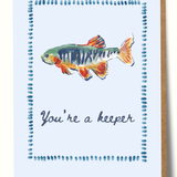 Mary Anna Emerson You're a Keeper greeting card featuring a hand-painted watercolour design on textured paper.