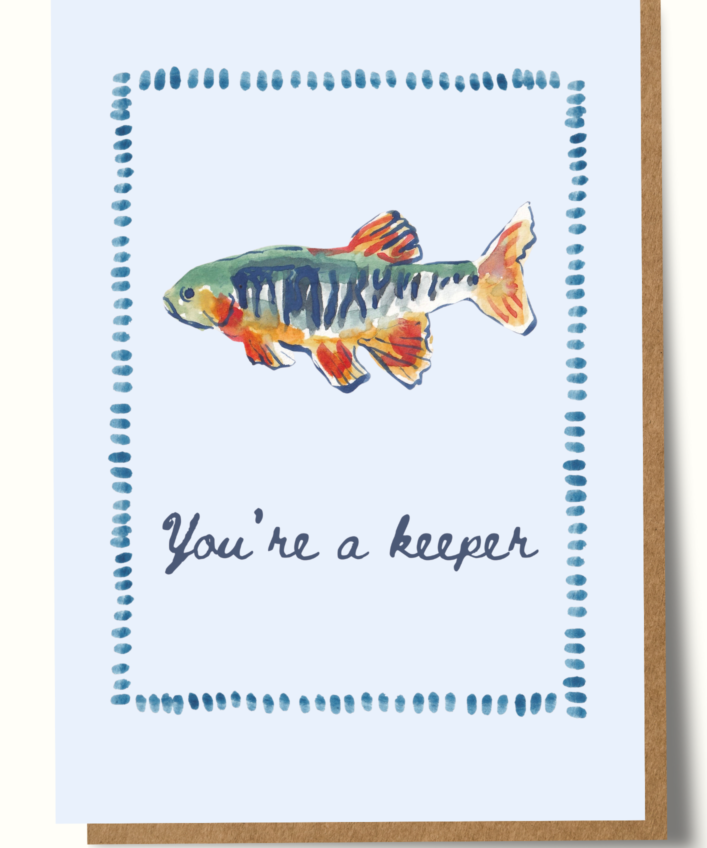 Mary Anna Emerson You're a Keeper greeting card featuring a hand-painted watercolour design on textured paper.