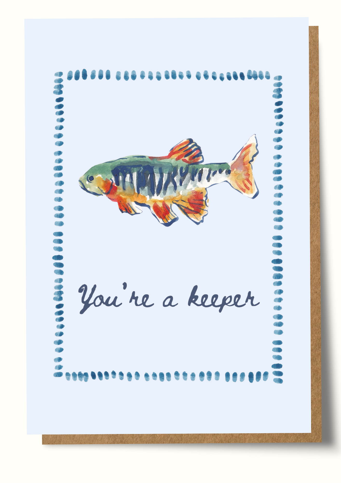 Mary Anna Emerson You're a Keeper greeting card featuring a hand-painted watercolour design on textured paper.
