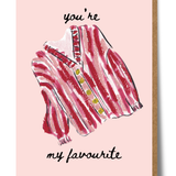 Mary Anna Emerson You're My Favourite greeting card featuring a hand-painted watercolour jumper illustration.