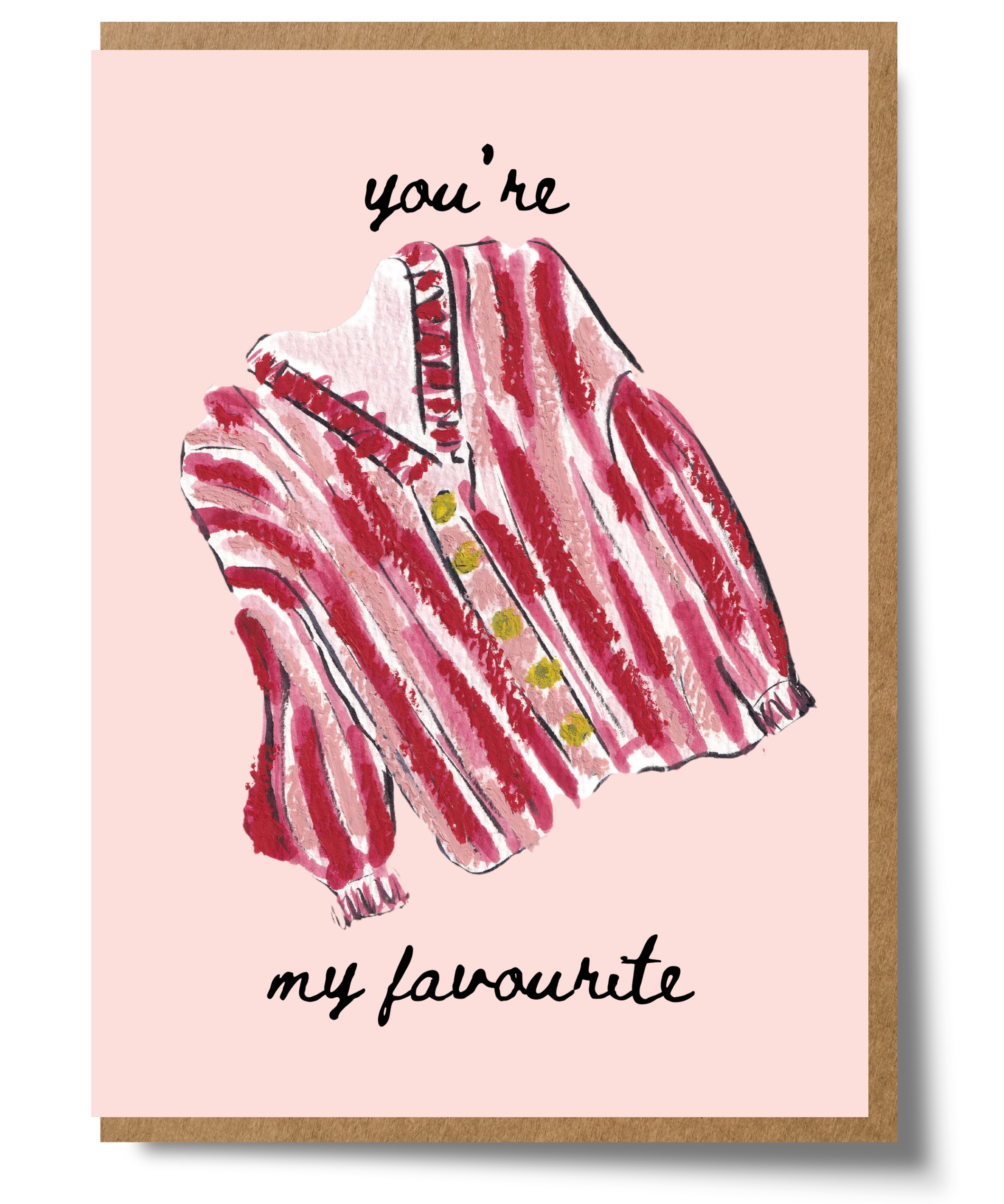 Mary Anna Emerson You're My Favourite greeting card featuring a hand-painted watercolour jumper illustration.
